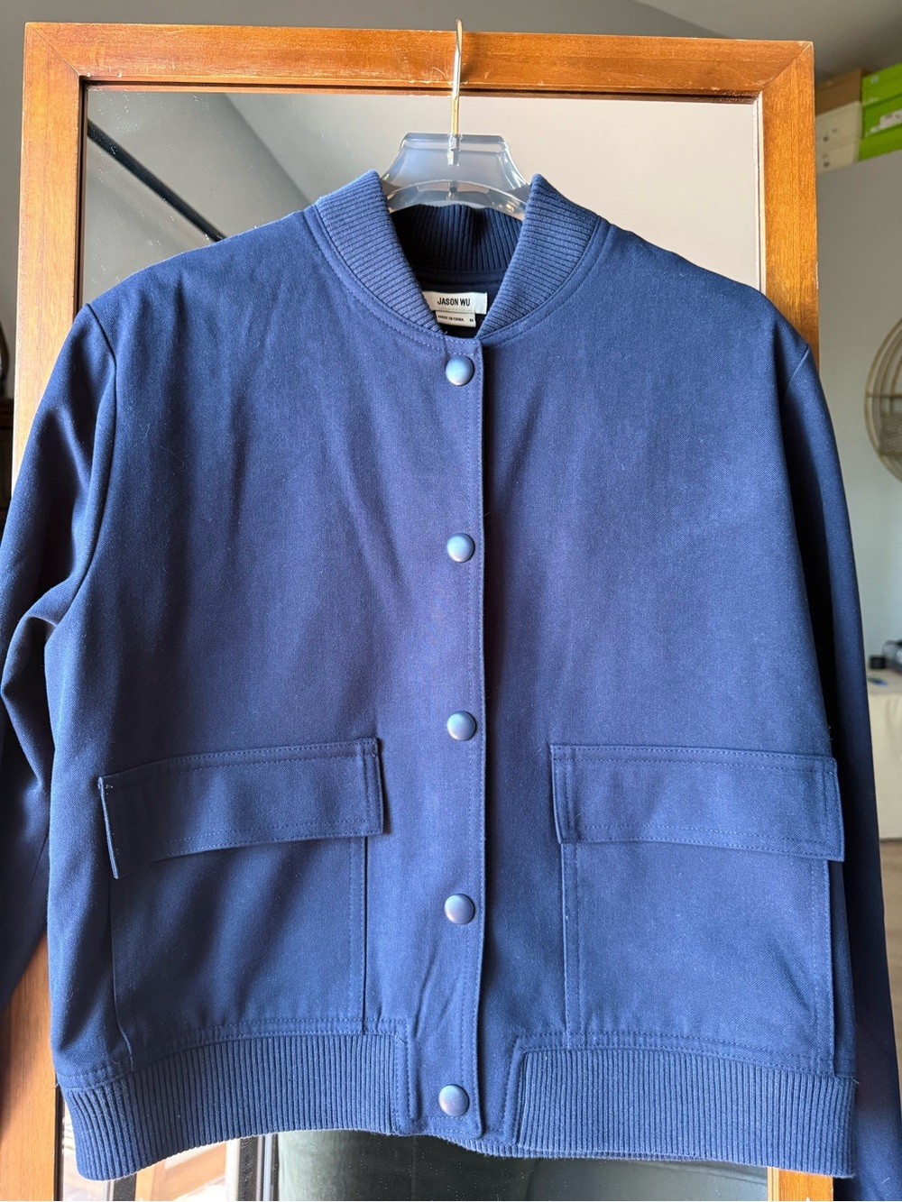 Jason Wu Navy Snap-Front Bomber Jacket